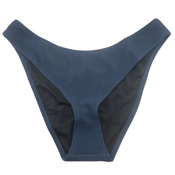 J Crew Textured Cheeky Bikini Bottom Dark Blue Curved Waist Size XL BC050 New - Picture 1 of 5